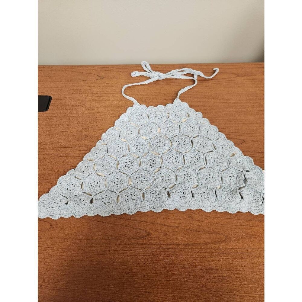 NWT Raga light blue crochet crop top with neck and back ties.